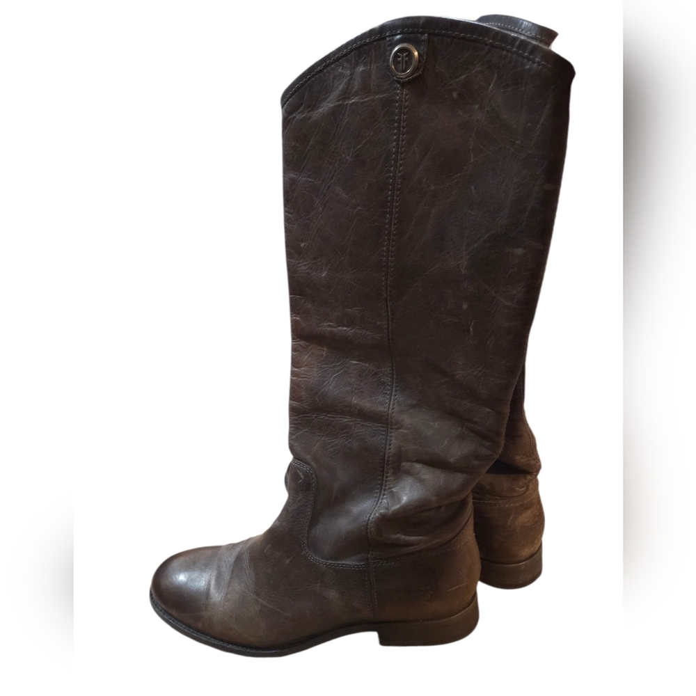 Frye Melissa Button Knee High Thrashed Distressed Leather Boots - Picture 3 of 11